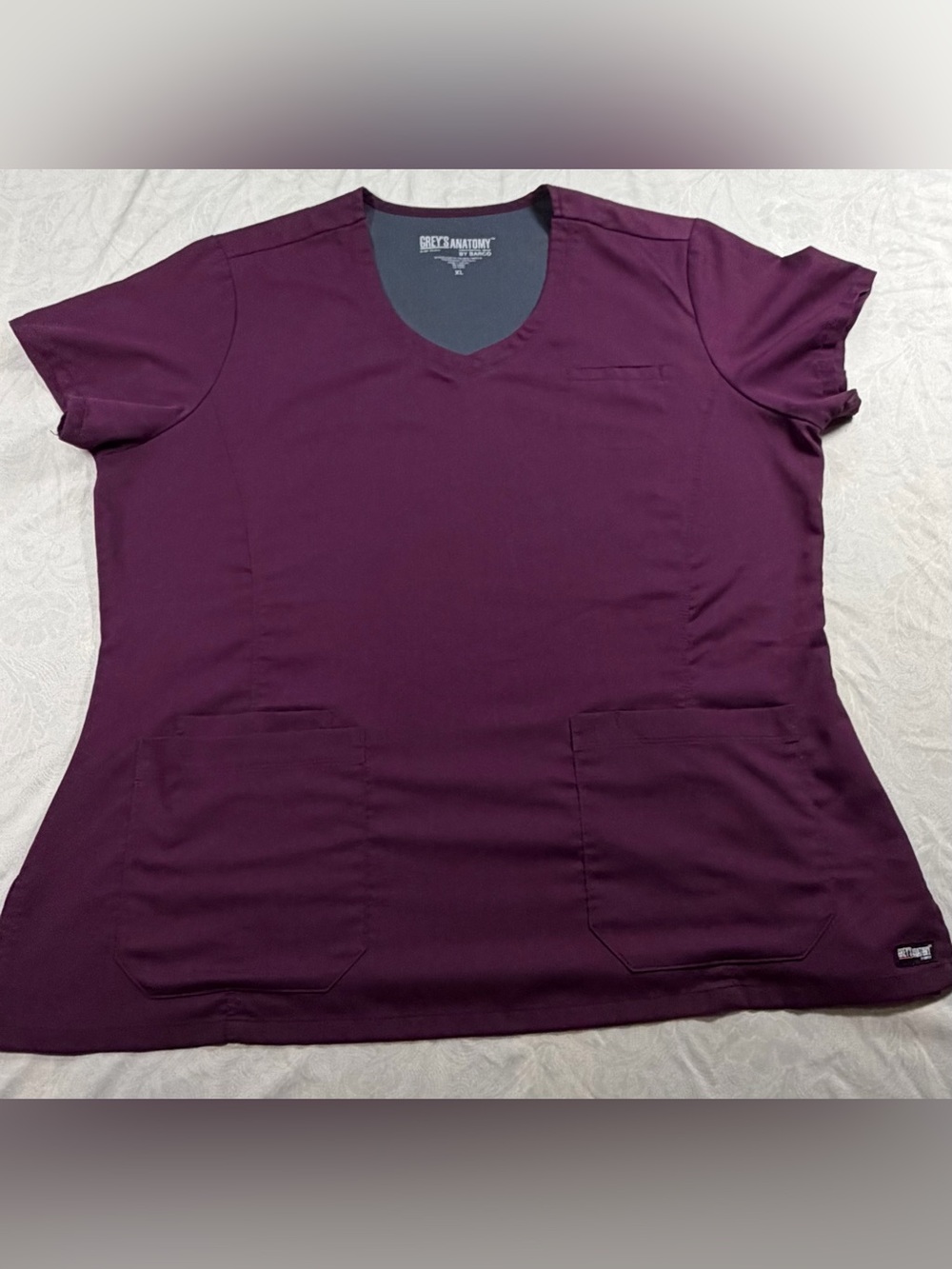 Grey's Anatomy Short Sleeve V-Neck Scrub Top in Plum